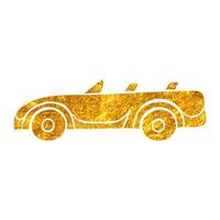 Hand drawn Sport car icon in gold foil texture vector illustration