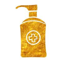 Hand drawn gold foil texture disinfectant sanitizer bottle. Vector illustration.