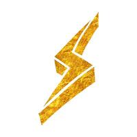 Hand drawn lightning thunder icon in gold foil texture vector illustration