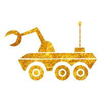 Hand drawn Space rover icon in gold foil texture vector illustration