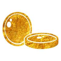 Hand drawn Camera filter icon in gold foil texture vector illustration