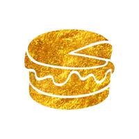 Hand drawn Cake icon in gold foil texture vector illustration