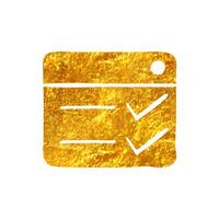 Hand drawn Download interface icon in gold foil texture vector illustration