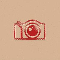 Camera halftone style icon with grunge background vector illustration