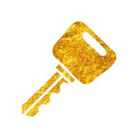 Hand drawn Key icon in gold foil texture vector illustration