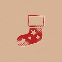 Navidad calcetín trama de semitonos estilo icono con grunge antecedentes vector ilustración