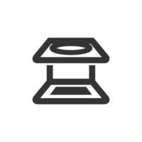 Printing magnifier icon in thick outline style. Black and white monochrome vector illustration.