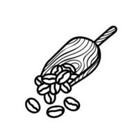 Coffee bean and wooden scoop. Hand drawn vector illustration. Editable line stroke