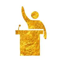 Hand drawn Auctioneer icon in gold foil texture vector illustration