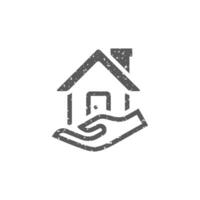 Property care icon in grunge texture vector illustration