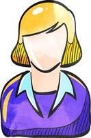 Female receptionist icon in color drawing. Call center, help desk, support vector