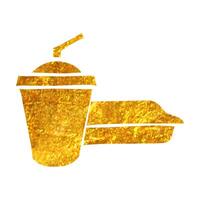 Hand drawn Soft drink icon in gold foil texture vector illustration