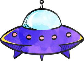 Flying saucer icon in color drawing. Alien, outer space, earth invasion vector