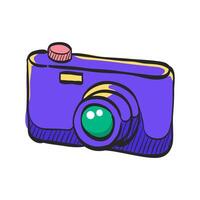 Camera icon in hand drawn color vector illustration