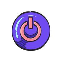 Power button icon in hand drawn color vector illustration