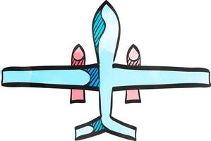 Unmanned aerial vehicle icon in color drawing. Aviation technology military drone modern warfare vector