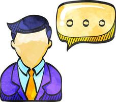 Businessman with talk bubble icon in watercolor style. vector