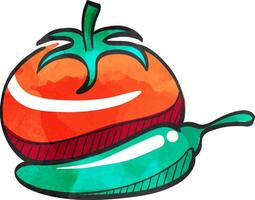 Tomato and pepper icon in watercolor style. vector
