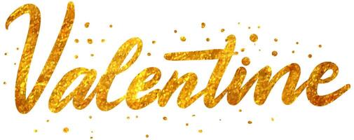 Valentine hand drawn text in gold glitter colors vector