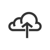 Cloud upload icon in thick outline style. Black and white monochrome vector illustration.