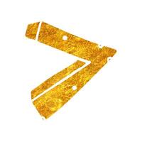 Hand drawn mathematics symbol greater than icon in gold foil texture vector illustration