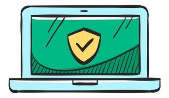 Laptops icon in hand drawn color vector illustration
