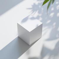 AI generated Ai generated. white cube stand mock up for product. white background. photo