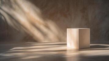 AI generated Ai generated. paper box stand mock up for product. Display empty packaging. photo