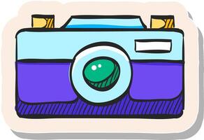 Hand drawn Range finder camera icon in sticker style vector illustration