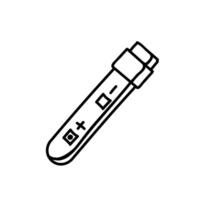 Lab testing tube with positive and negative result. Hand drawn vector illustration. Editable line stroke.