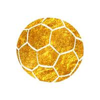 Hand drawn Soccer ball icon in gold foil texture vector illustration