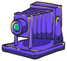 Large format camera icon in hand drawn color vector illustration