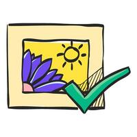 Printing approval icon in hand drawn color vector illustration