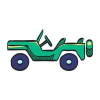 Military vehicle icon in hand drawn color vector illustration