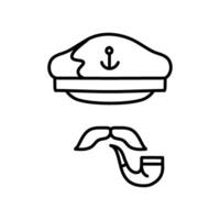 Ship captain hat and cigarette holder icon. Hand drawn vector illustration. Editable line stroke.