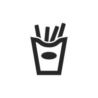 French fries icon in thick outline style. Black and white monochrome vector illustration.