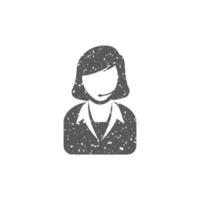 Female receptionist icon in grunge texture vector illustration