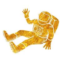 Hand drawn astronaut sketch in gold foil texture vector illustration