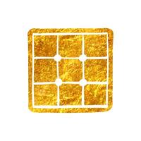 Hand drawn Solar cells panel icon in gold foil texture vector illustration