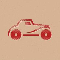 Clásico coche trama de semitonos estilo icono con grunge antecedentes vector ilustración