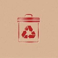 Recycle trash can halftone style icon with grunge background vector illustration