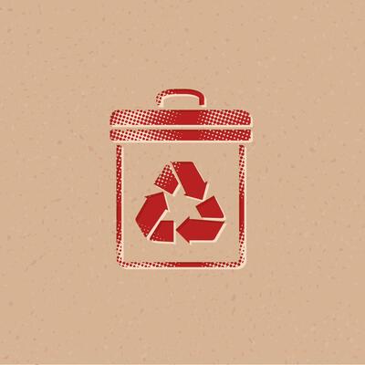 Recycle trash can halftone style icon with grunge background vector illustration