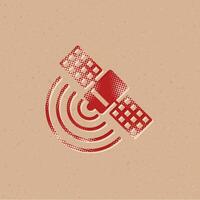 Satellite receiver halftone style icon with grunge background vector illustration