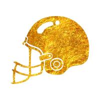 Hand drawn Football helmet icon in gold foil texture vector illustration