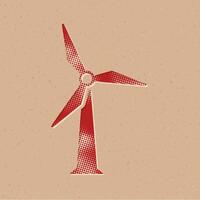 Wind turbine halftone style icon with grunge background vector illustration