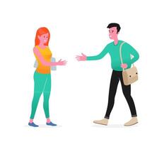 Smiling man and woman greet each other and going for a handshake vector