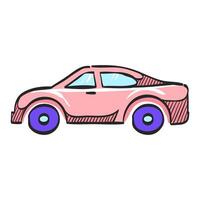 Car icon in hand drawn color vector illustration