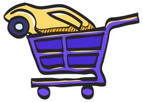 coche compras icono en mano dibujado color vector ilustración