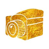 Hand drawn Camera icon in gold foil texture vector illustration