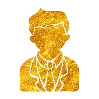 Hand drawn Businessman icon in gold foil texture vector illustration